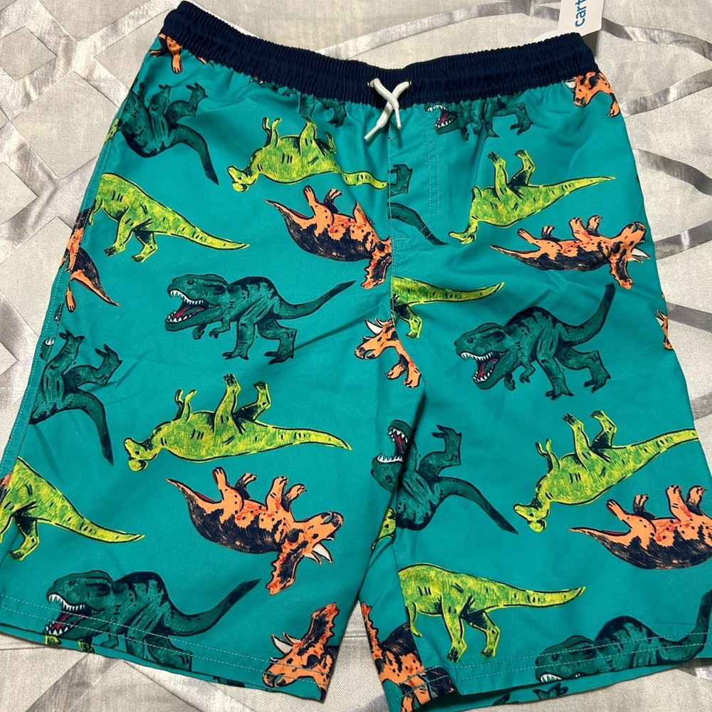 NWT Carter’s Boy’s Dinosaur Lined Multi Colored Swim Trunks - Size 12